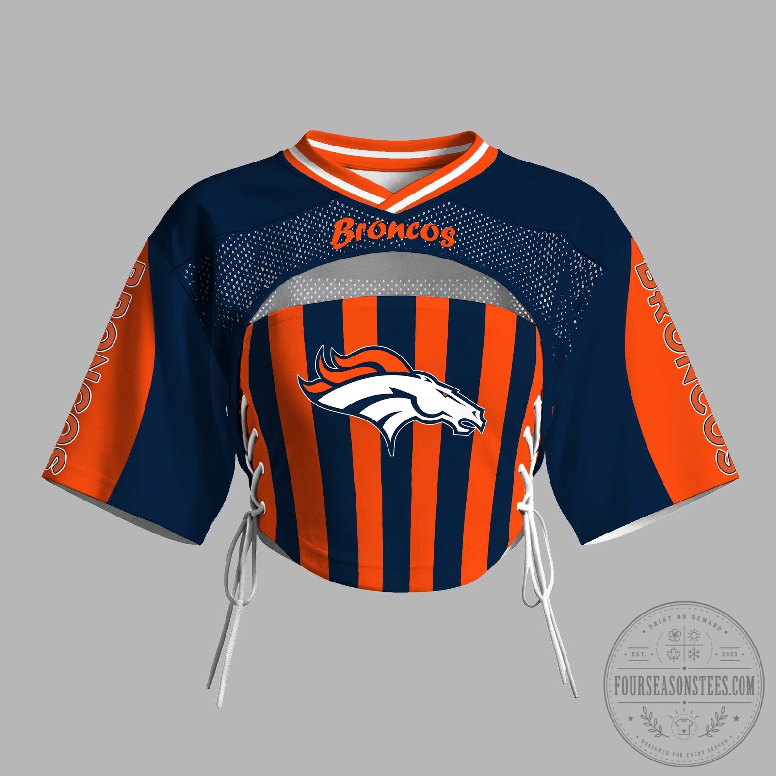 Denver Broncos Football Team Orange Blue Crop Top Jersey